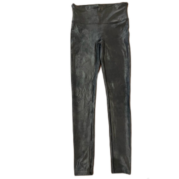 Spanx Faux Leather Moto Leggings Black M 27” Inseam High Rise Shaping Stretch - Picture 2 of 5
